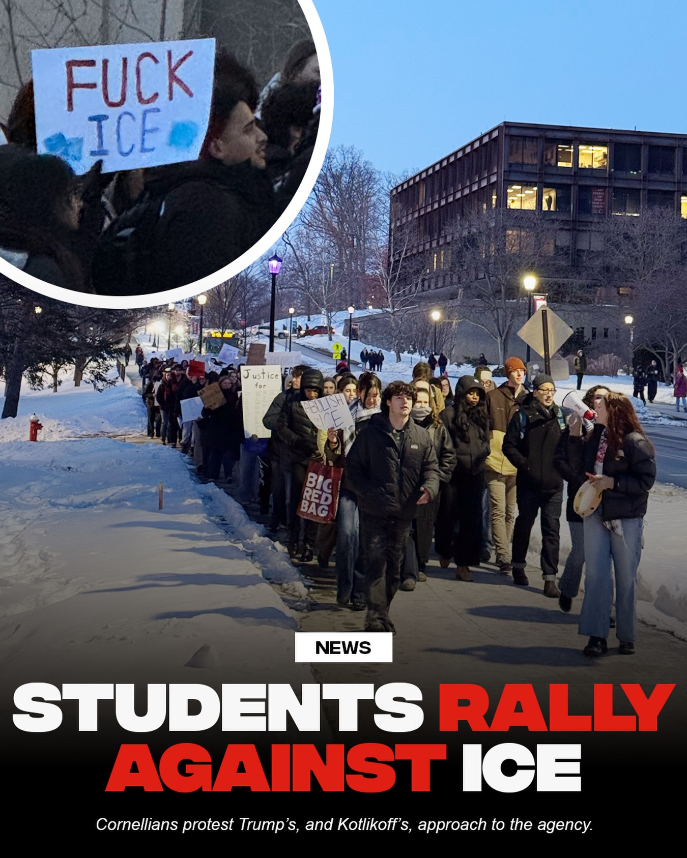 Over 100 protesters, primarily Cornell students, gathered at Ho Plaza before mar