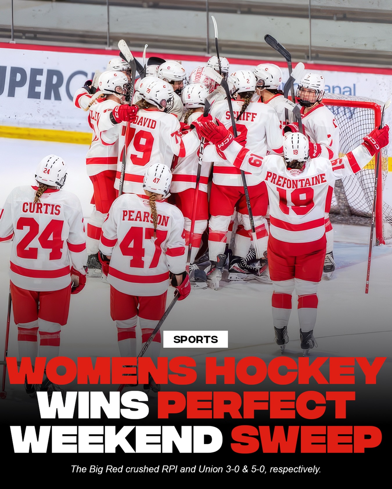 The No. 12 Big Red secured a perfect weekend at Lynah Rink, blanking both RPI an